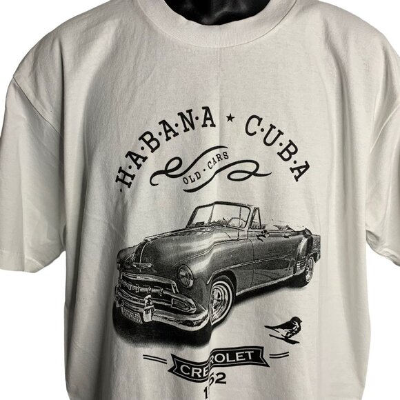 Chevrolet Muscle Car Crewneck T Shirt XL White Short Sleeve Habana Cuba Chevy - Picture 2 of 6
